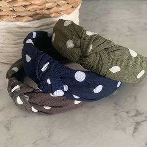 Green and white polka dot, knotted headband